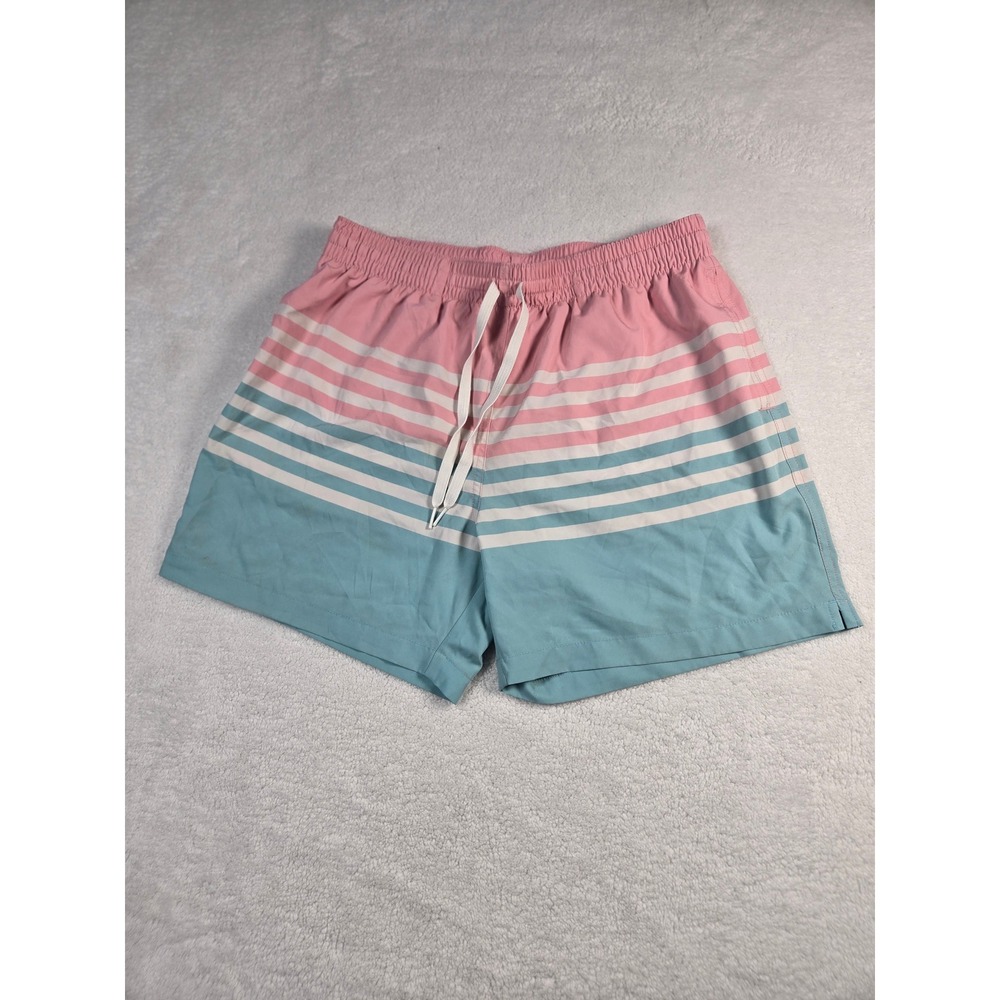 Chubbies‎ Mens Swim Trunks Large Pink Blue Striped 5.5 Inch Inseam Mesh Lined